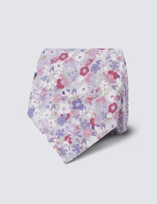 Men's Blue & Pink Floral Print Tie - 100% Cotton