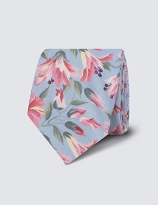 Men's Pink & Green Floral Print Tie - 100% Cotton