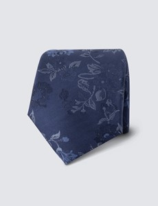 Krawatte – Seide – schmal – dunkelblau Blumenmuster