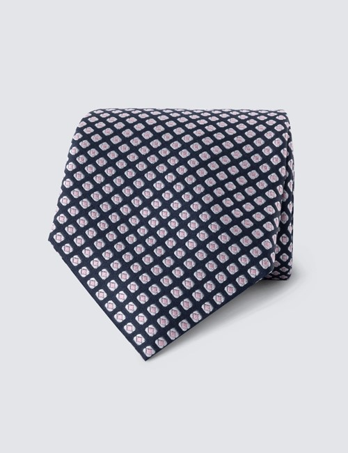 Men's Navy & Light Pink Squares Tie - 100% Silk