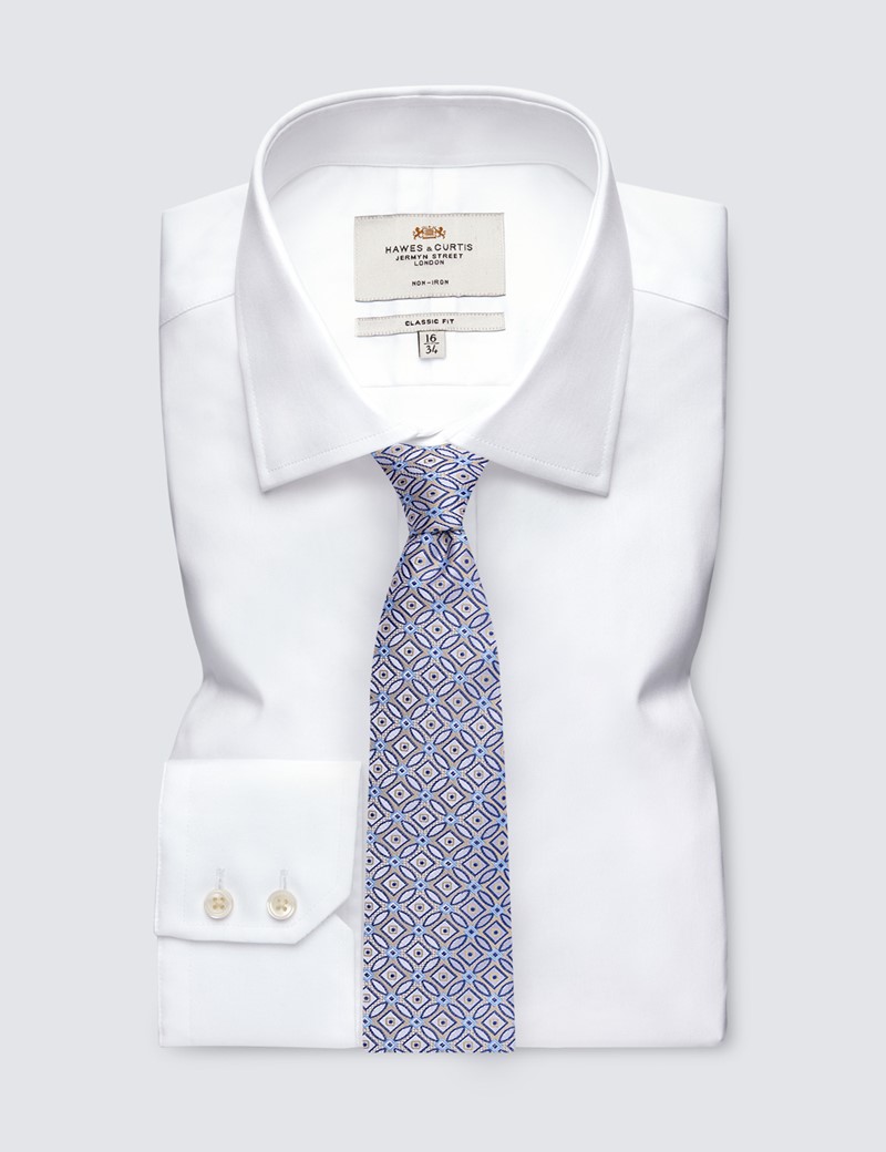 Krawatte – Seide – Standardbreite – beige geometrischer Print