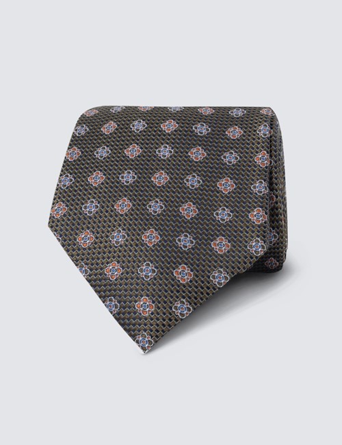 Men's Green Ditsy Geometric Print Tie - 100% Silk
