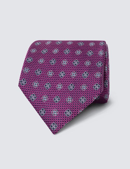 Men's Pink Ditsy Geometric Print Tie - 100% Silk
