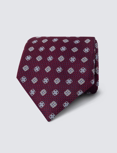 Men's Wine Ditsy Geometric Print Tie - 100% Silk