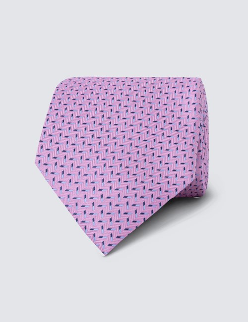Men's Pink Geometric Print Tie - 100% Silk