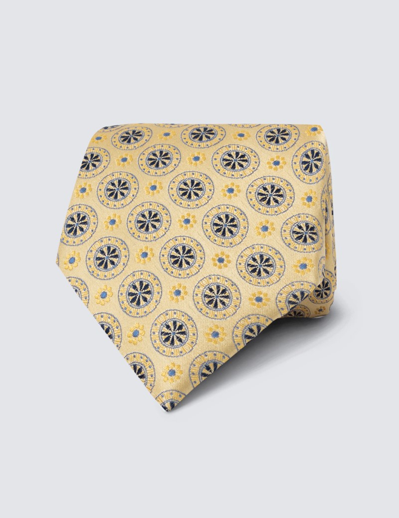 Krawatte – Seide – Standardbreite – gelb abstrakte Blümchen