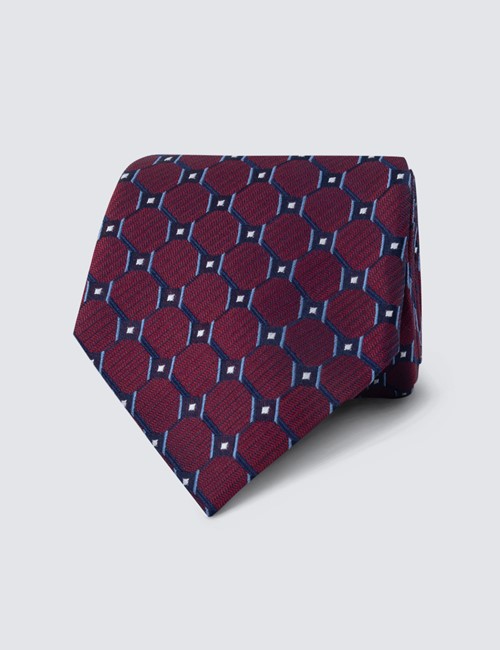 Men's Red Diamond Links Print Tie - 100% Silk