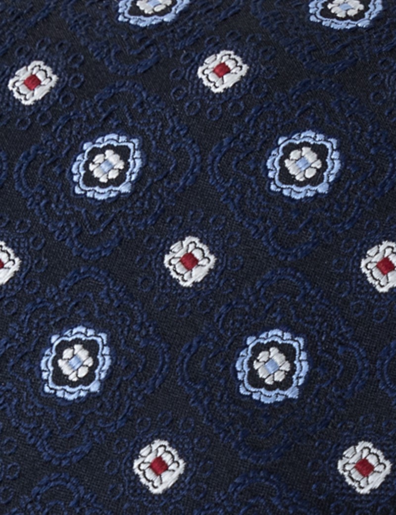 Krawatte – Seide – Standardbreite – dunkelblau geometrisches Webmuster