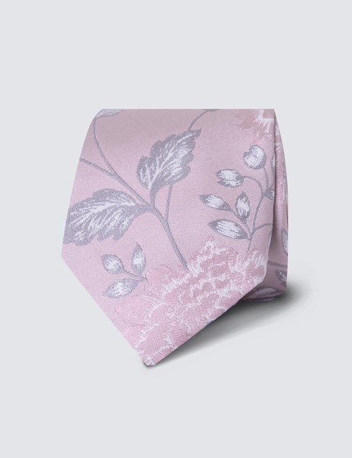Krawatte – Seide – schmal – hellrosa Floraler Print 