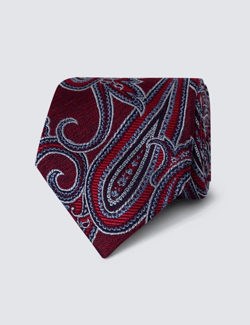 Men's Red Large Pastel Paisley Print Tie - 100% Silk