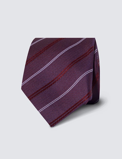 Men's Burgundy Fine Stripe Print Tie - 100% Silk