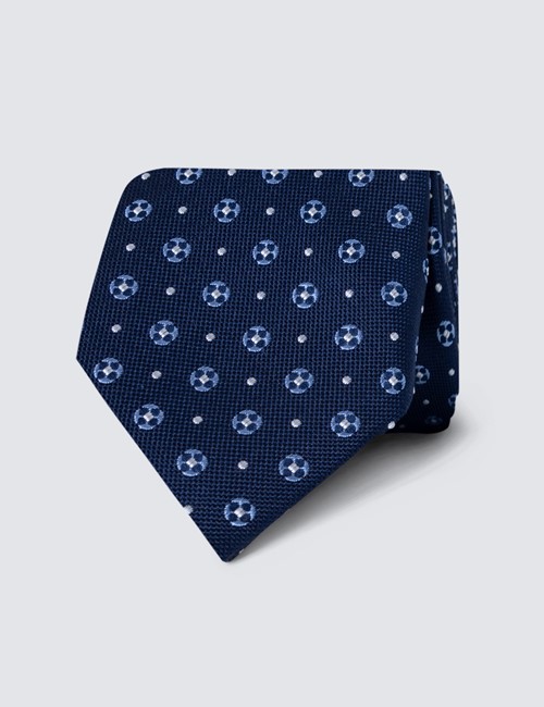 Men's Navy & Light Blue Spot Print Tie - 100% Silk