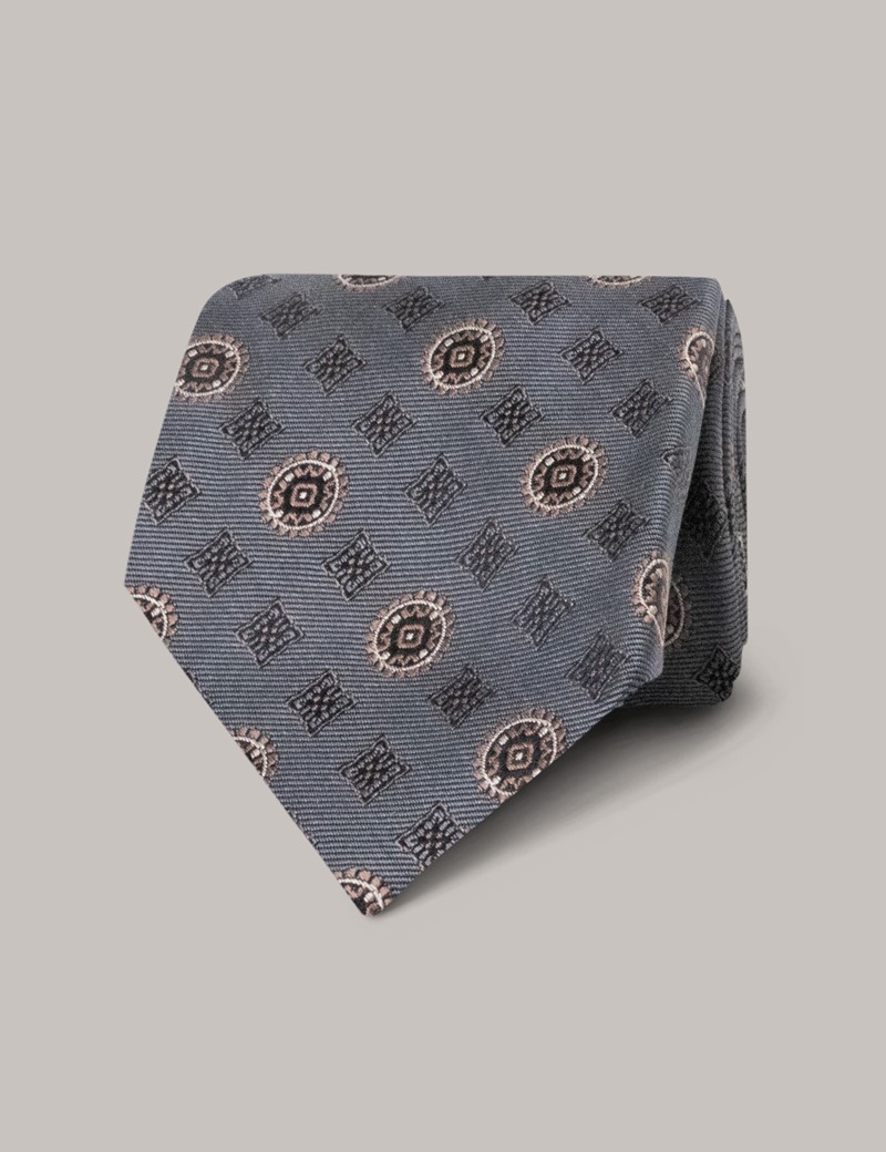 Men's Brown Contrast Geometric Tie - 100% Silk