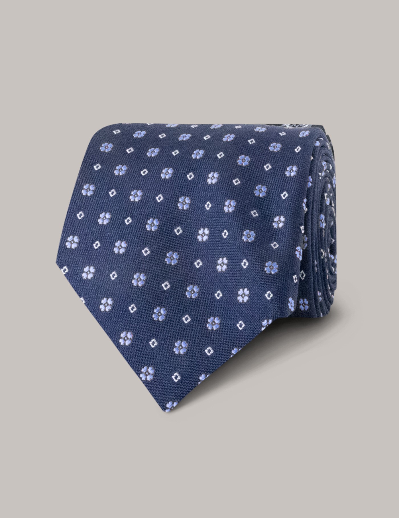 hawes & curtis navy & light blue floral squares tie - 100% silk