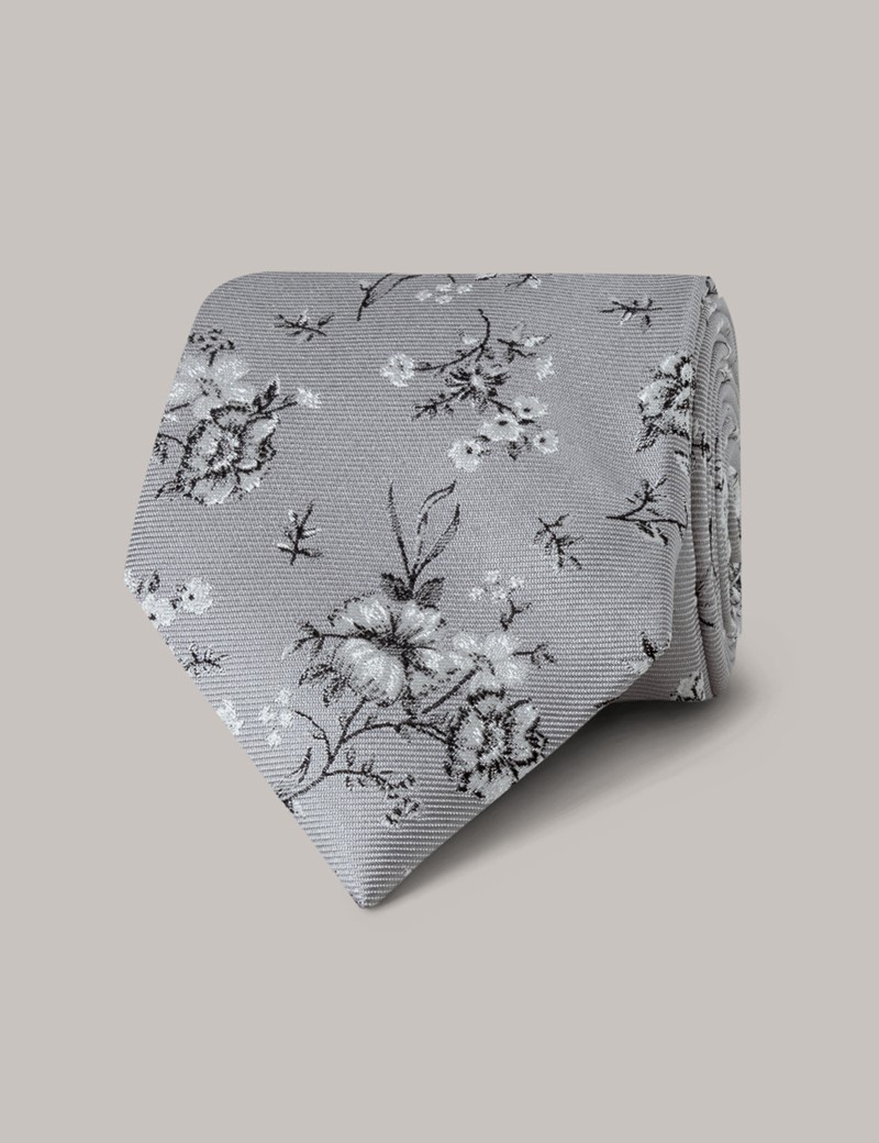 Men's Grey Floral Tie - 100% Silk | Hawes & Curtis