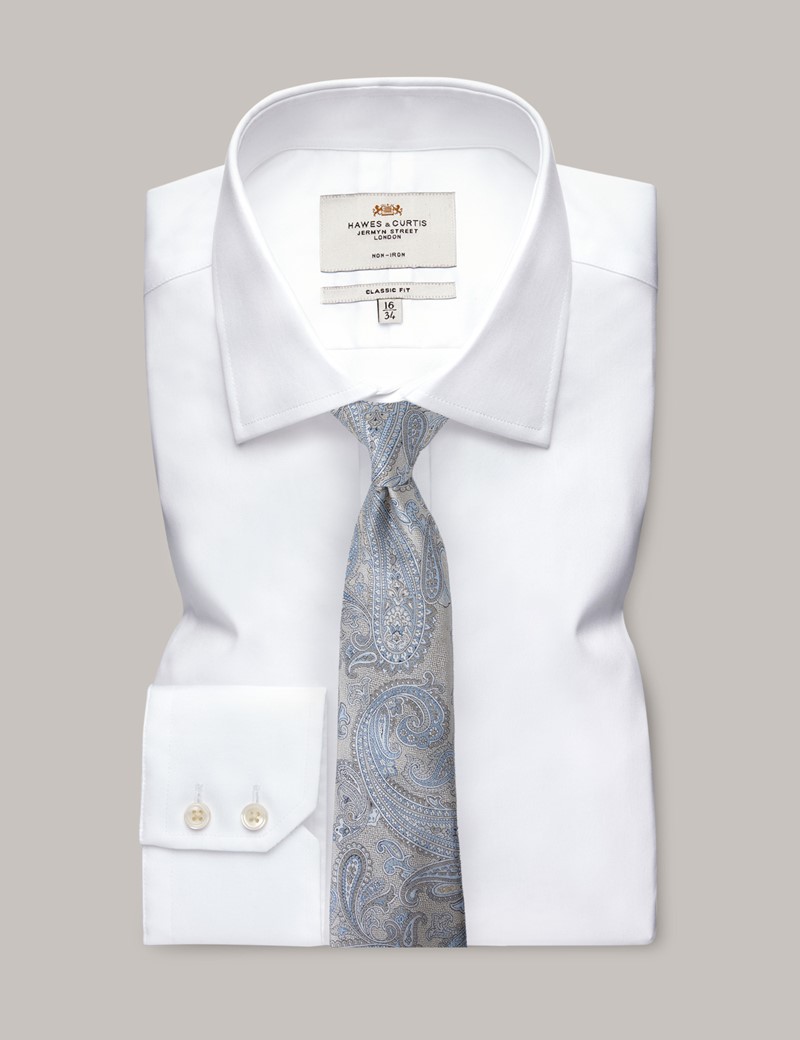 Men's Blue & Cream Paisley Tie - 100% Silk | Hawes & Curtis