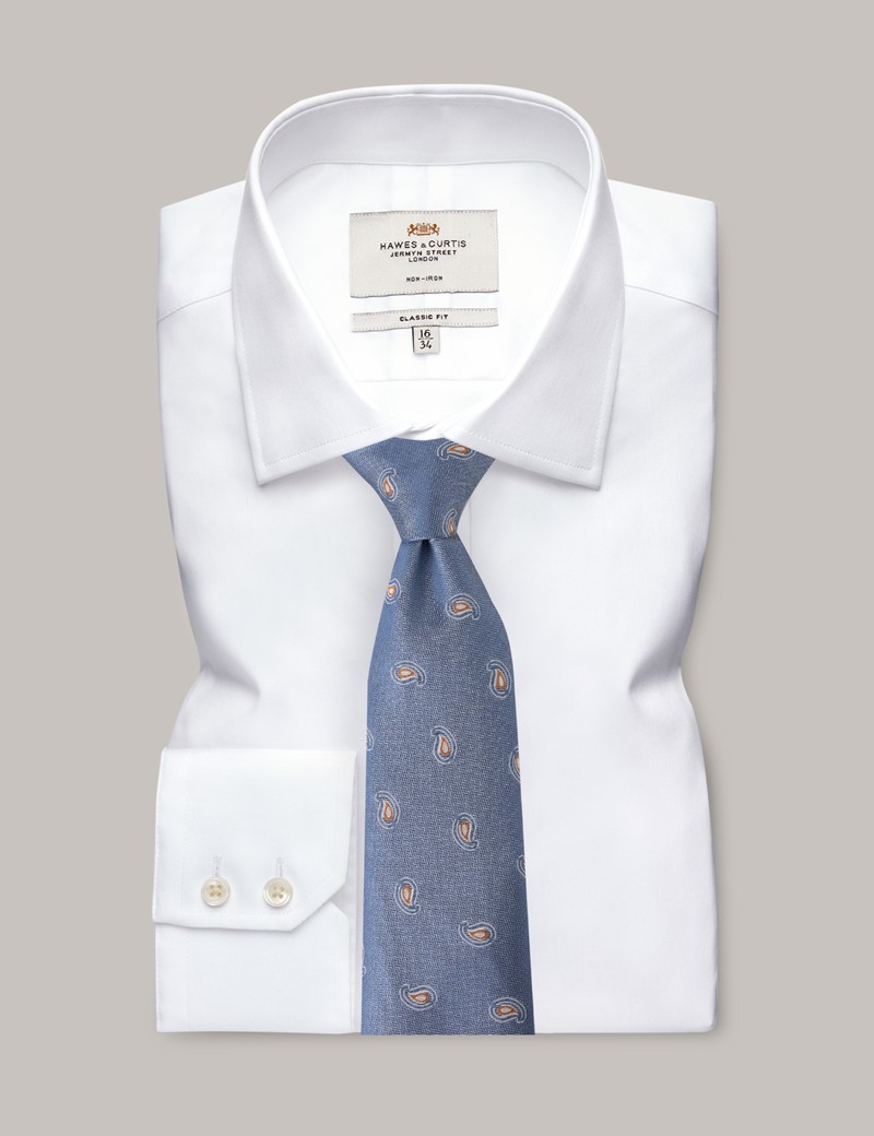 Men's Blue & Orange Teardrop Tie - 100% Silk | Hawes & Curtis
