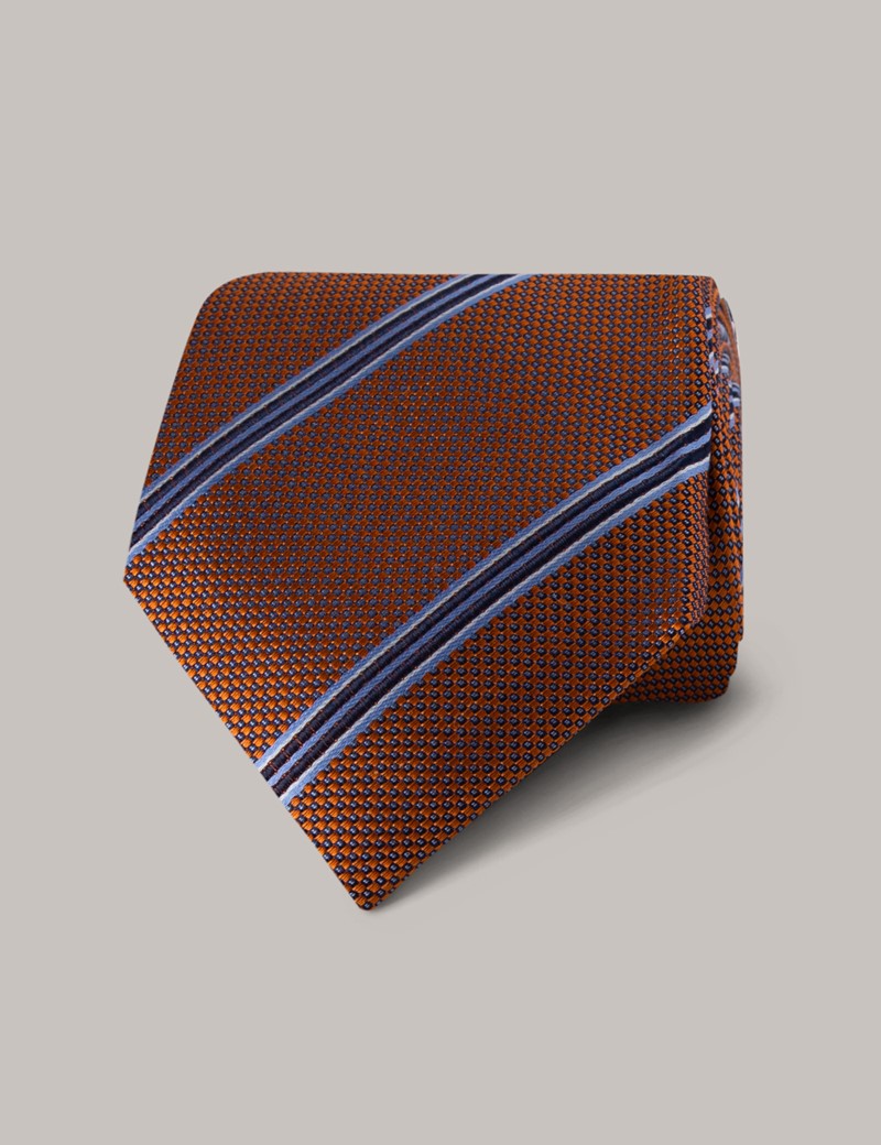 Men's Blue & Orange Stripe Tie - 100% Silk | Hawes & Curtis