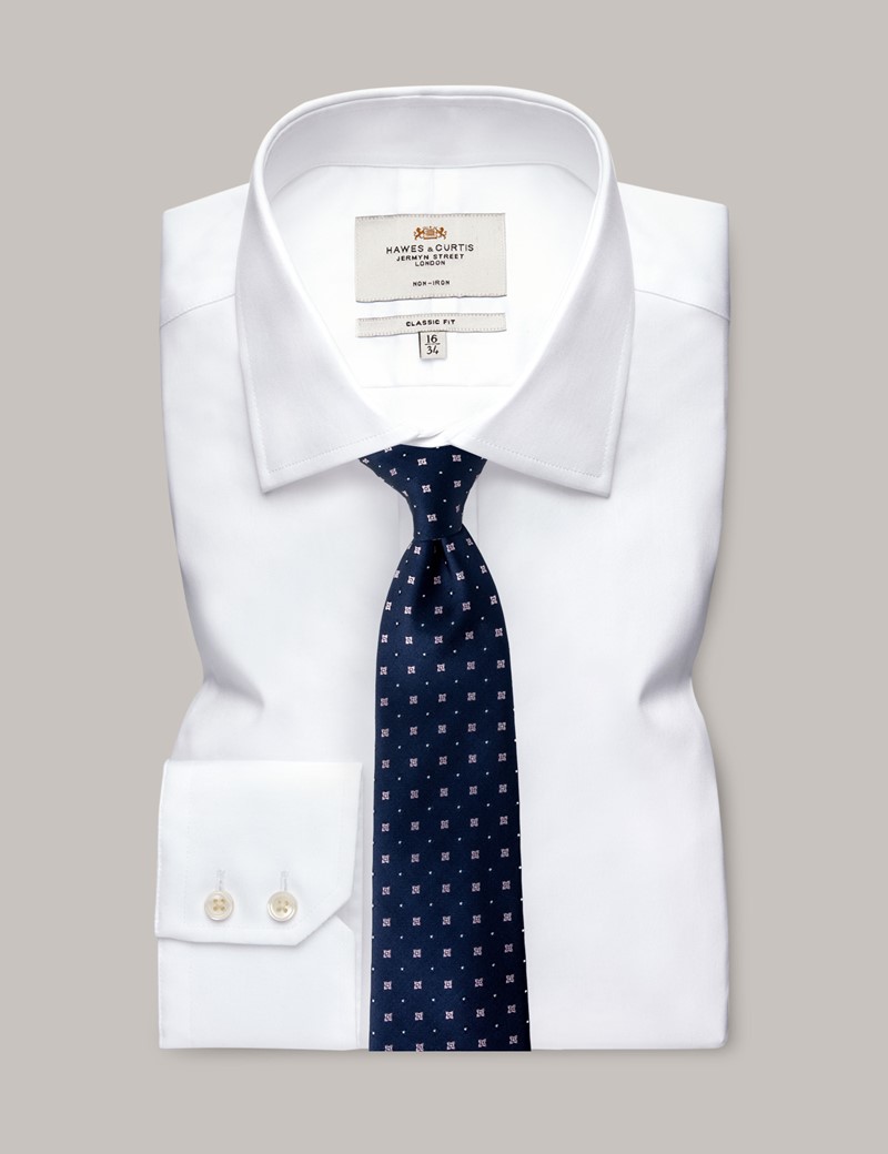 Men's Navy & Pink Mini Foulard Tie - 100% Silk | Hawes & Curtis