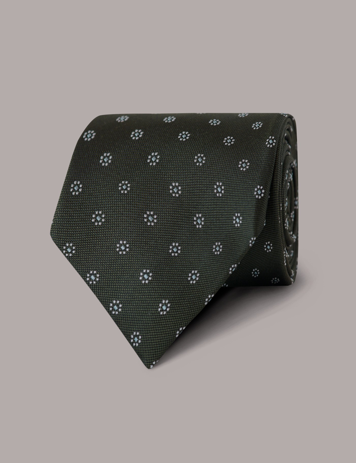 & Dark Green Floral Geo Tie 100% Silk One