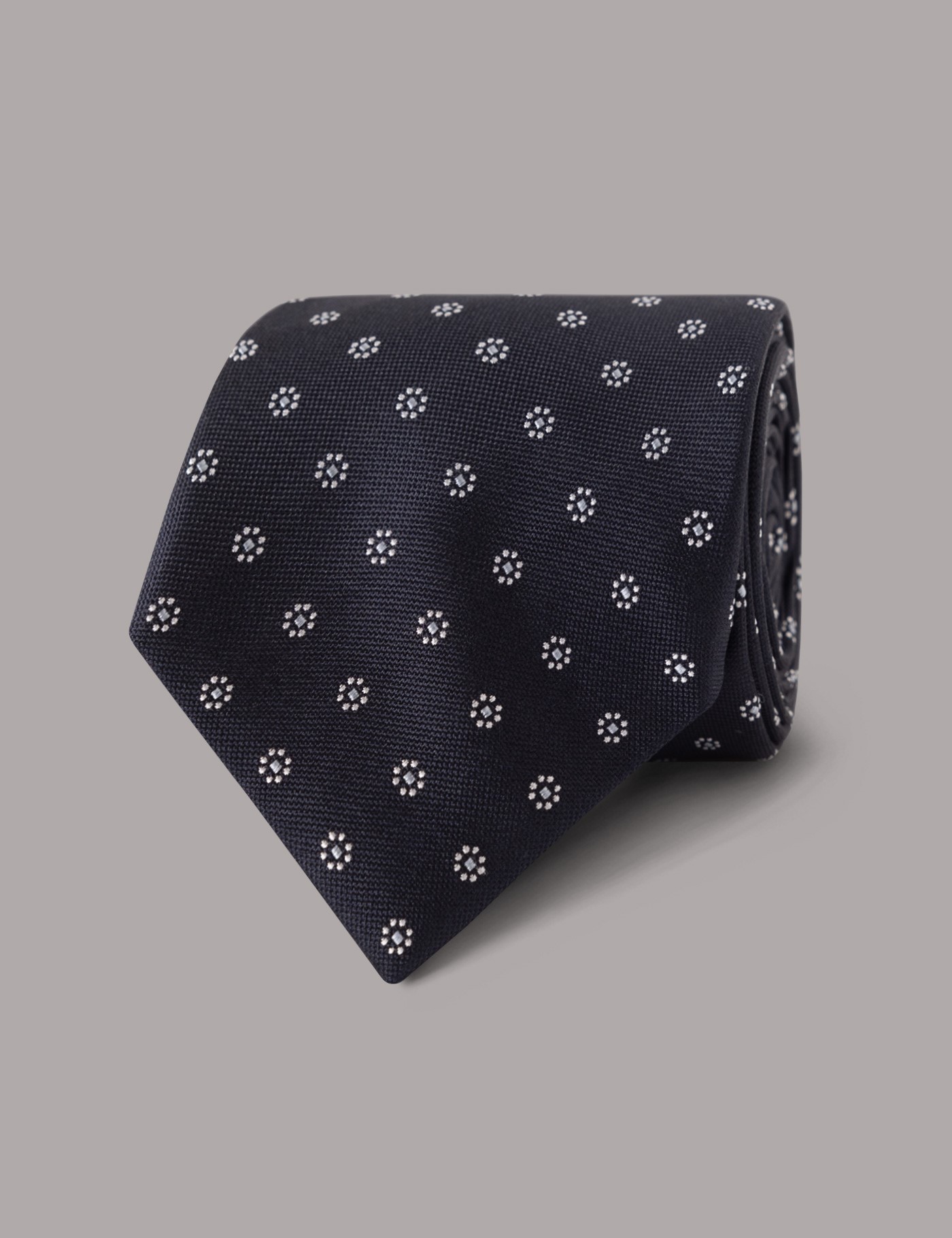& Navy & Light Blue Floral Geo Tie 100% Silk One