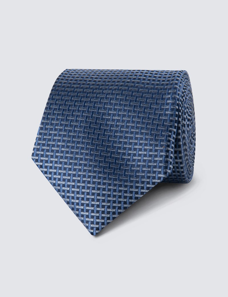 Men's Navy Neat Lattice Tie - 100% Silk | Hawes & Curtis