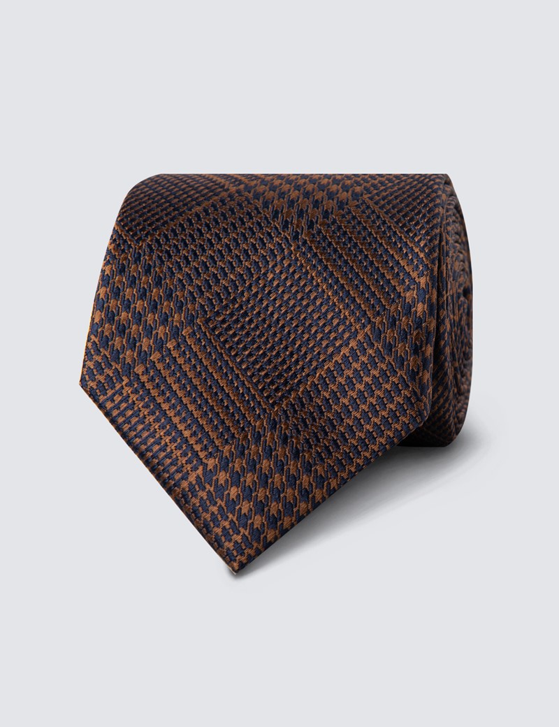 Men's Navy & Brown Dogtooth Tie - 100% Silk | Hawes & Curtis