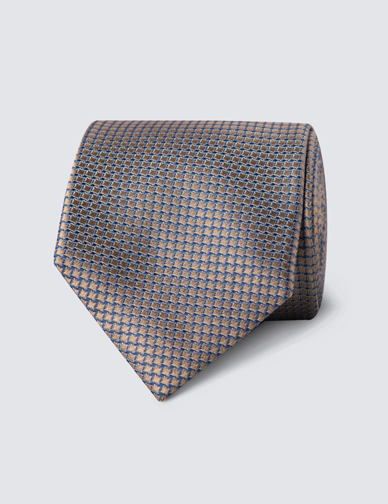 Men's Brown Two Tone Squares Tie - 100% Silk | Hawes & Curtis