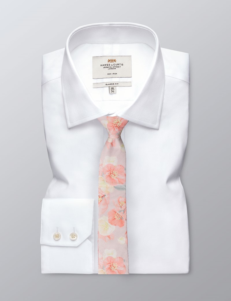 Men's Peach Floral Tie 100 Cotton Hawes & Curtis