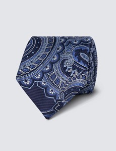 Men's Navy & Blue Paisley Tie - 100% Silk