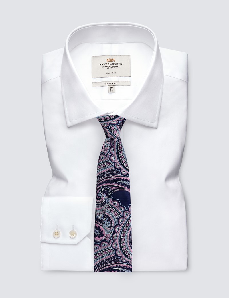Men's Navy & Light Pink Paisley Tie - 100% Silk