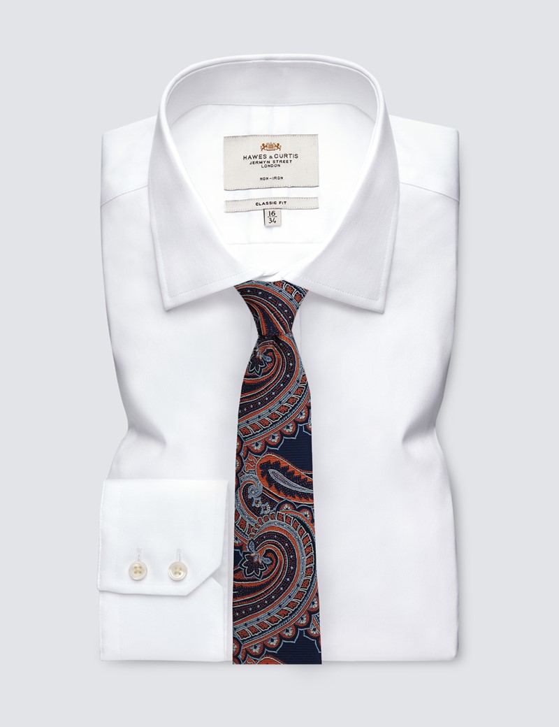 Men's Navy & Orange Paisley Tie - 100% Silk