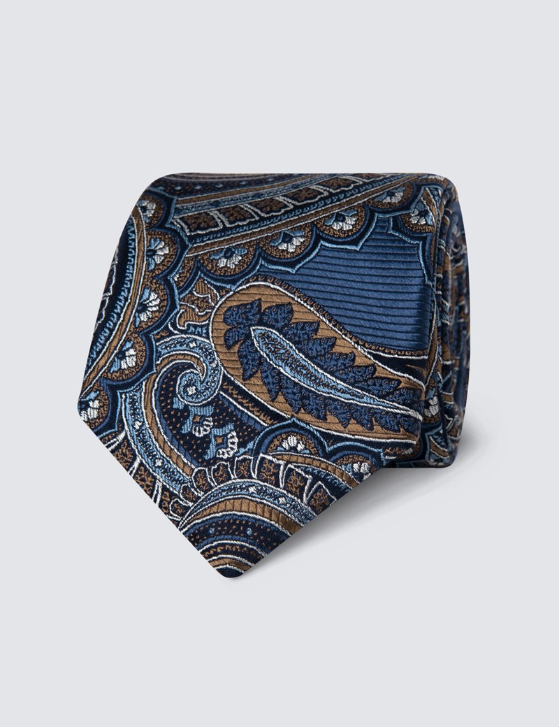 Men's Navy & Brown Paisley Tie - 100% Silk