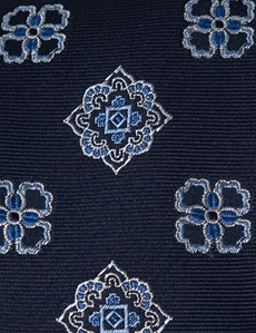 Men's Navy Printed Medallion Tie - 100% Silk