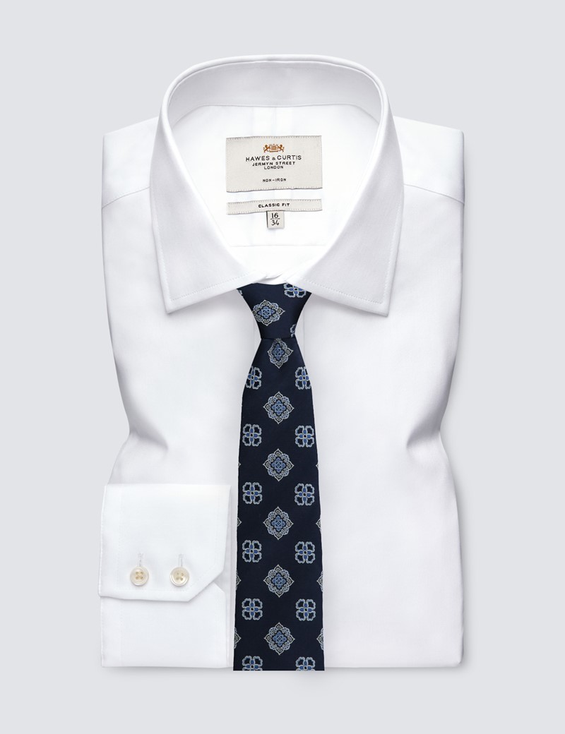 Men's Navy Printed Medallion Tie - 100% Silk