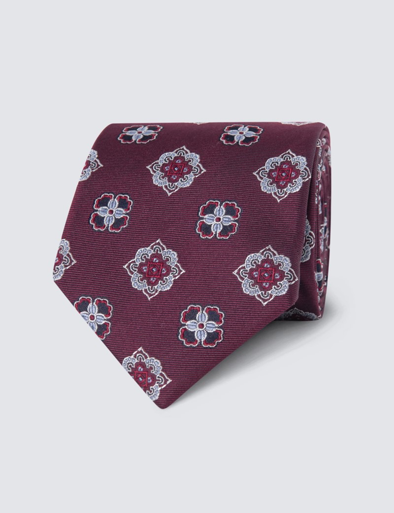 Krawatte – Seide – Standardbreite – weinrot Medaillons