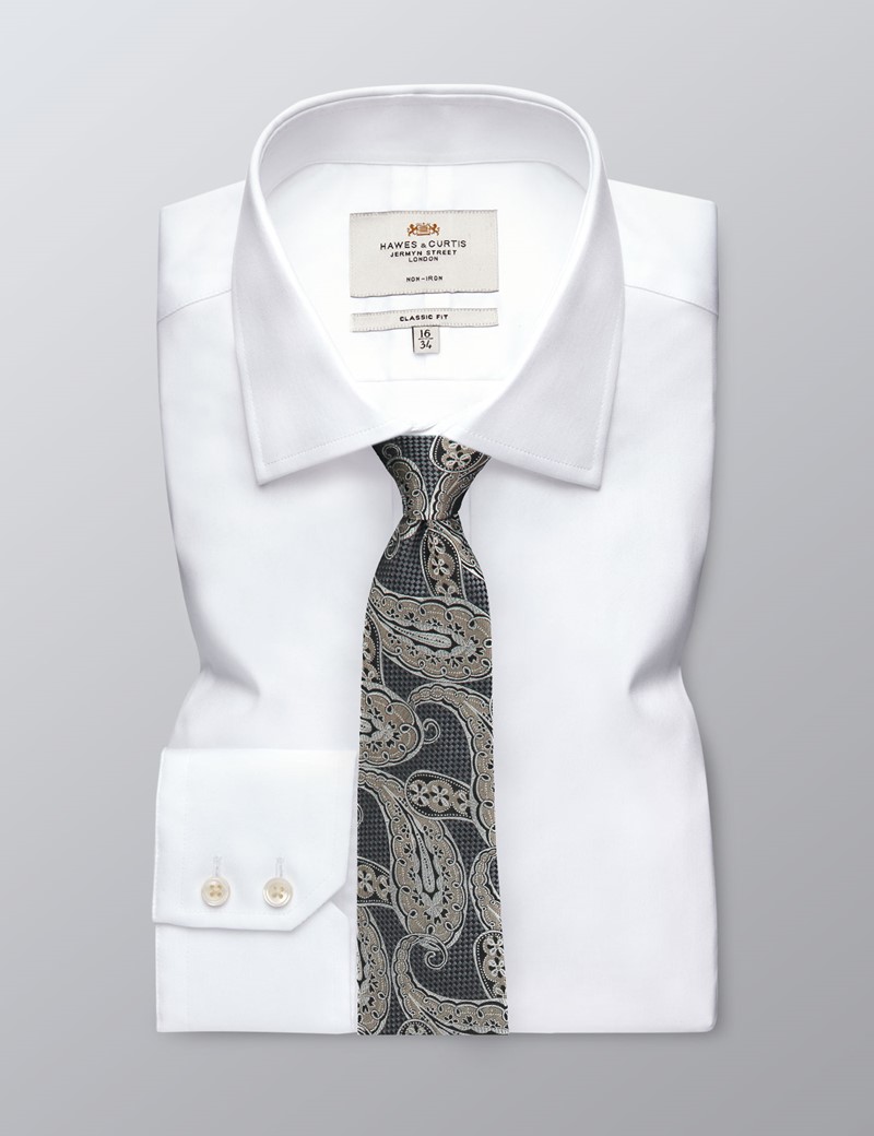 Men's Grey & Brown Textured Paisley Tie - 100% Silk | Hawes & Curtis