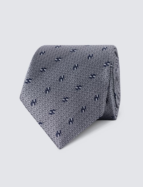 Krawatte – Seide – Standardbreite – Webmuster Grau-Blau