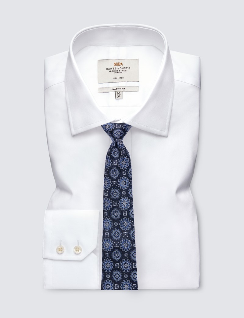 Men's Navy Bold Medallion Print Tie - 100% Silk