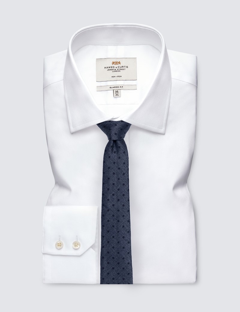 Men's Blue Spot Tie - 78% Silk & 22% Wool