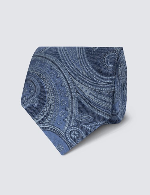 Krawatte – Seiden-Mix – Standardbreite – blau Paisley 
