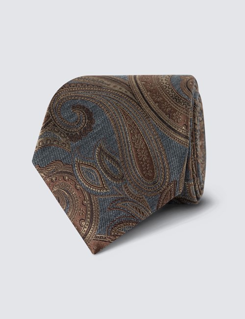 Krawatte – Seide – Standardbreite – Paisley grau braun