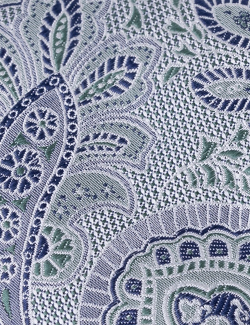 Multifarben Krawatte Türkis Grün Blau Violett Weiß Silber Blumen Paisley Seide 