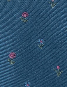 Men's Blue Floral Print Tie - 100% Silk