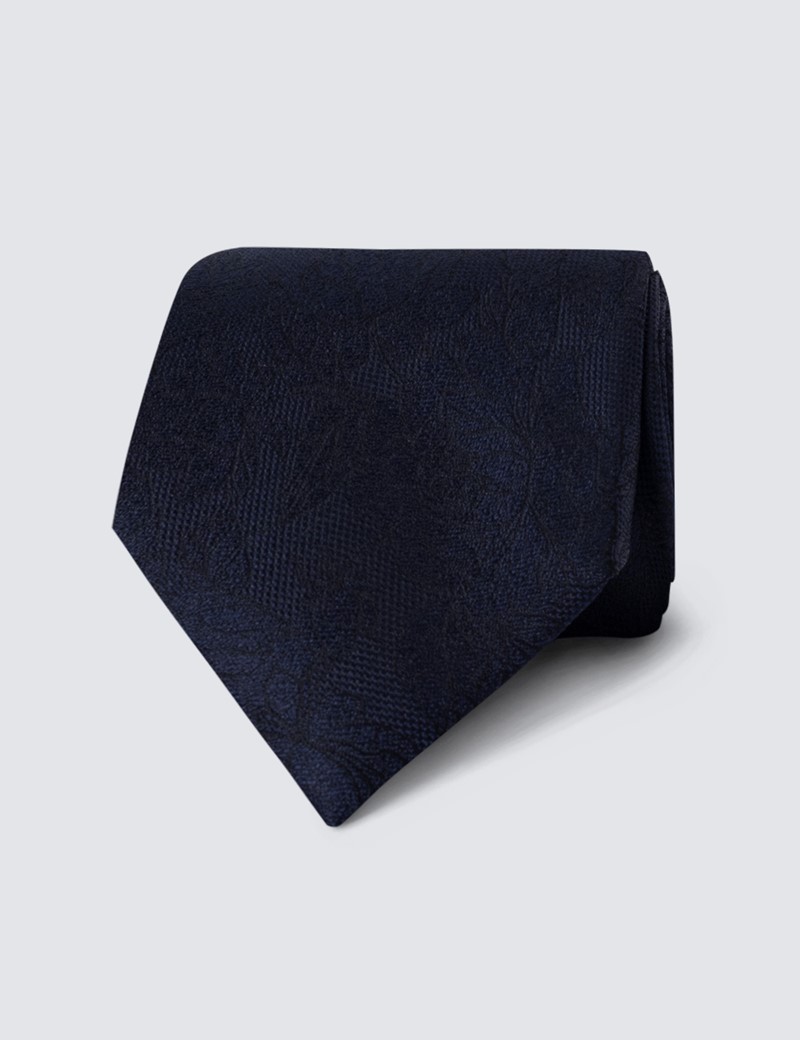 Men's Navy Tonal Floral Tie - 100% Silk
