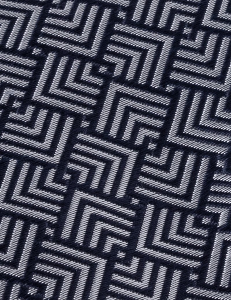 Men's Navy & White Geometric Print Tie - 100% Silk