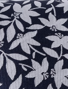 Men's Navy & White Floral Tie - 100% Silk