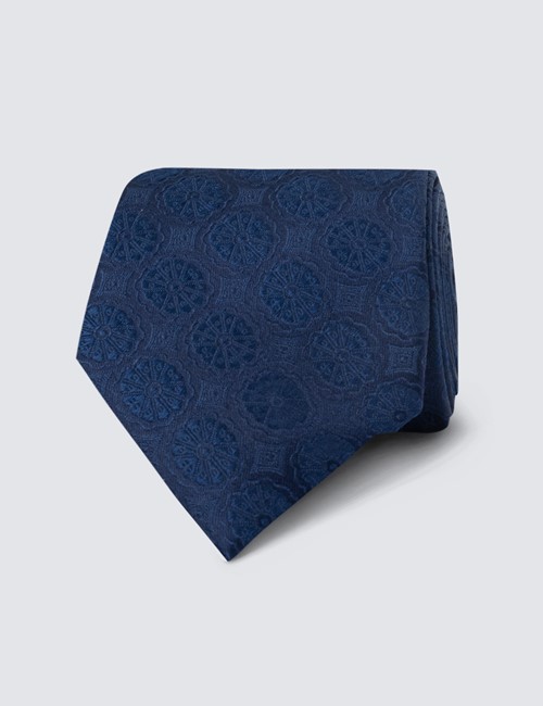 Krawatte – Seide – schmal – dunkelblau Webmuster