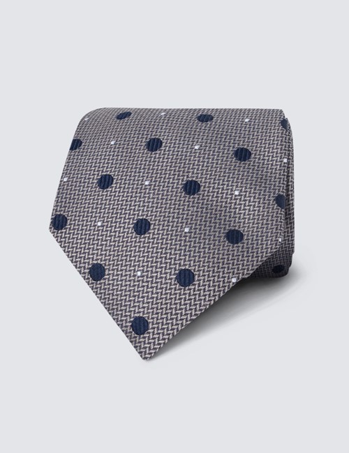 Men's Camel Contrast Spots Print Tie - 100% Silk