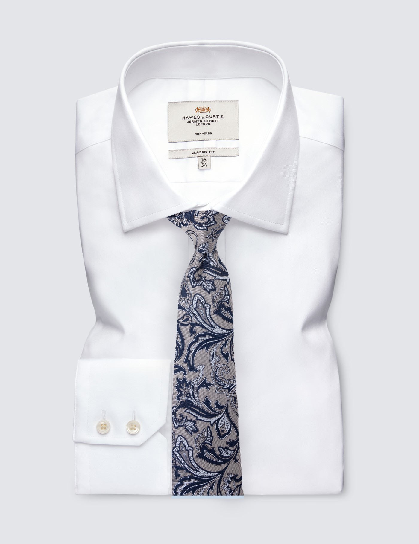 Men's Camel Contrast Floral Print Tie - 100% Silk | Hawes & Curtis
